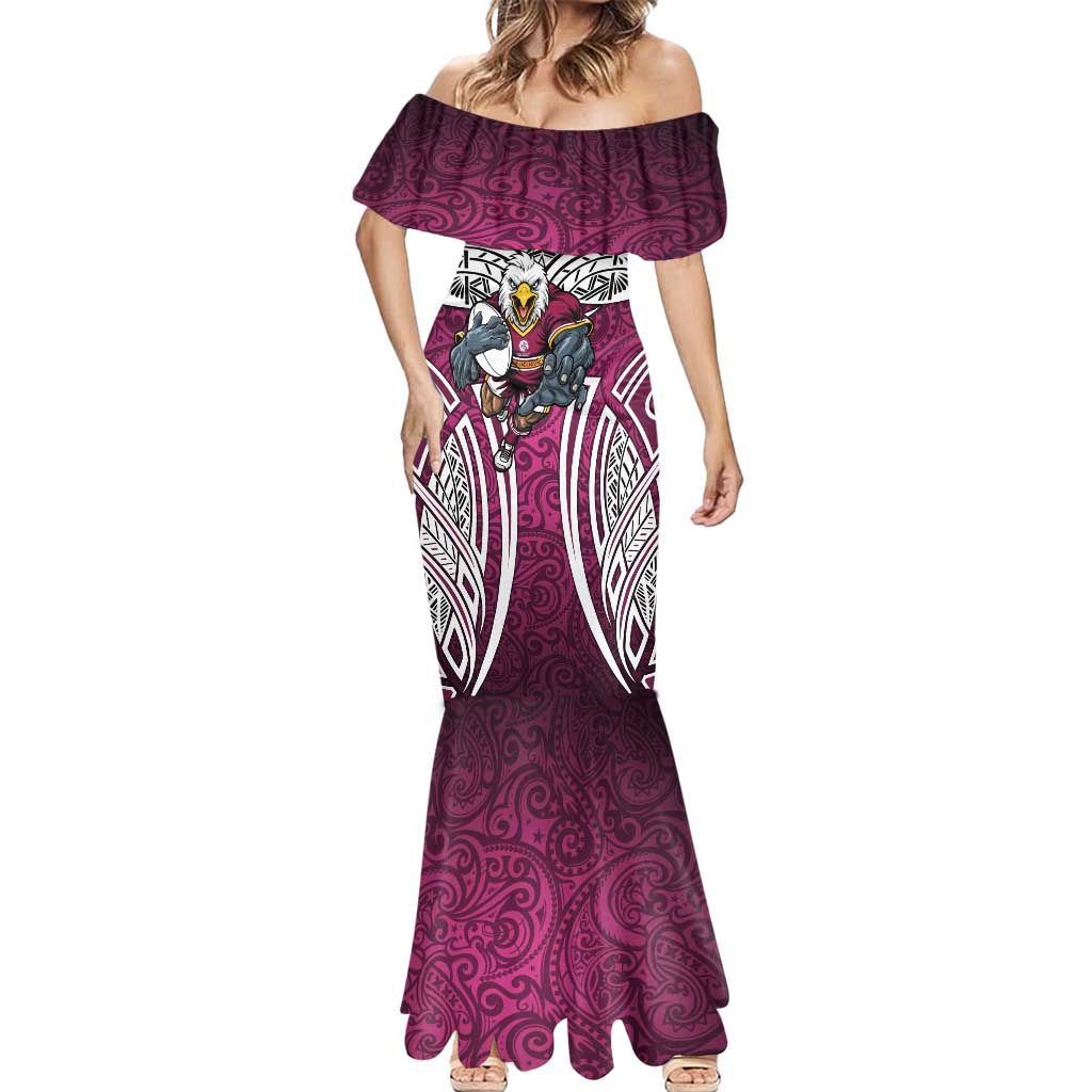 Manly Warringah Sea Eagles Rugby Mermaid Dress Polynesian Tribal Eagle Warrior Maroon Pattern