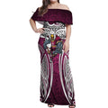Manly Warringah Sea Eagles Rugby Off Shoulder Maxi Dress Polynesian Tribal Eagle Warrior Maroon Pattern