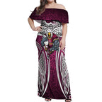 Manly Warringah Sea Eagles Rugby Off Shoulder Maxi Dress Polynesian Tribal Eagle Warrior Maroon Pattern