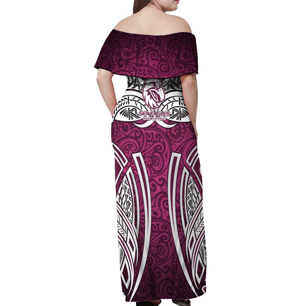 Manly Warringah Sea Eagles Rugby Off Shoulder Maxi Dress Polynesian Tribal Eagle Warrior Maroon Pattern