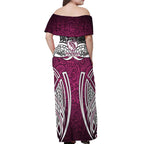 Manly Warringah Sea Eagles Rugby Off Shoulder Maxi Dress Polynesian Tribal Eagle Warrior Maroon Pattern