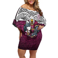 Manly Warringah Sea Eagles Rugby Off Shoulder Short Dress Polynesian Tribal Eagle Warrior Maroon Pattern
