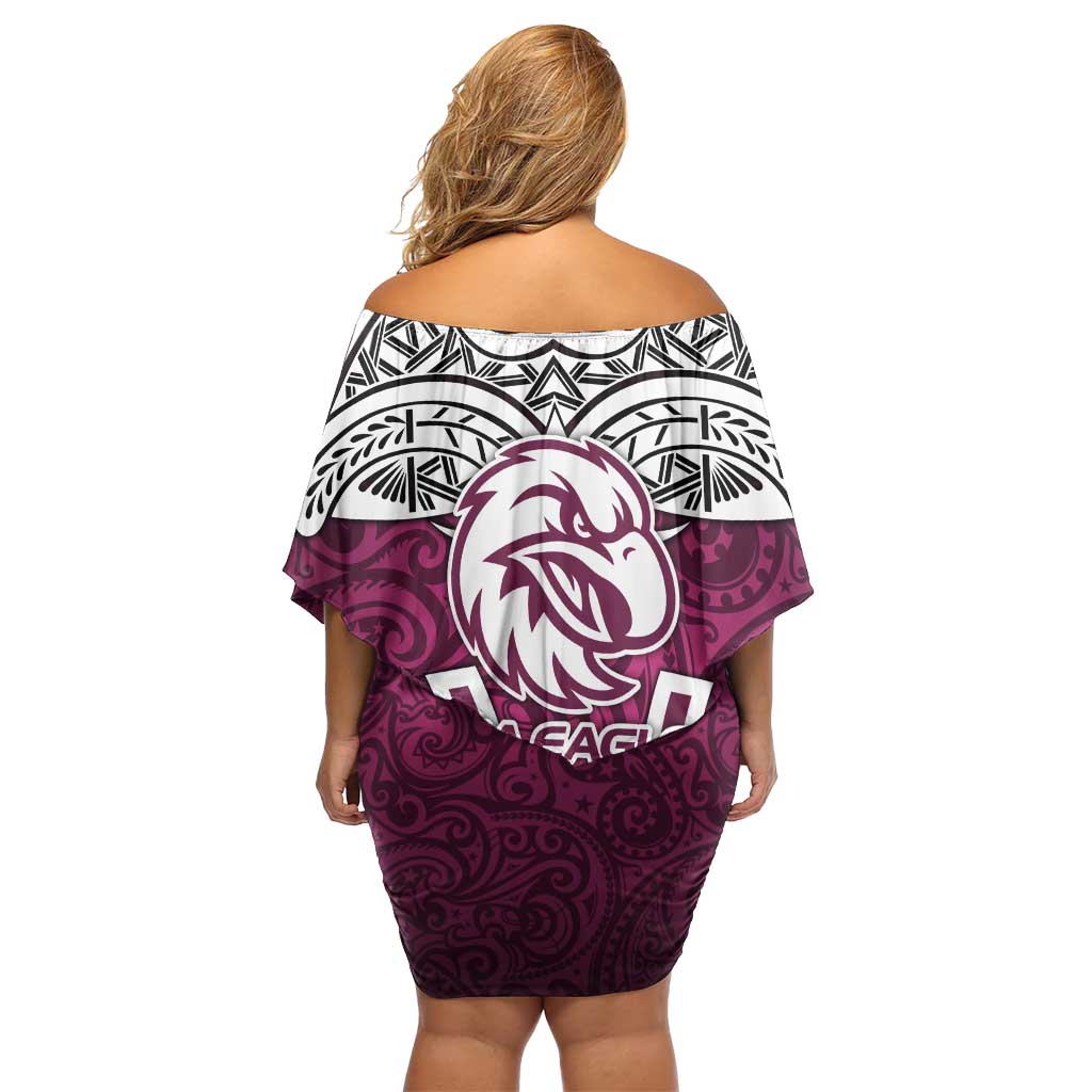Manly Warringah Sea Eagles Rugby Off Shoulder Short Dress Polynesian Tribal Eagle Warrior Maroon Pattern