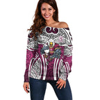 Manly Warringah Sea Eagles Rugby Off Shoulder Sweater Polynesian Tribal Eagle Warrior Maroon Pattern