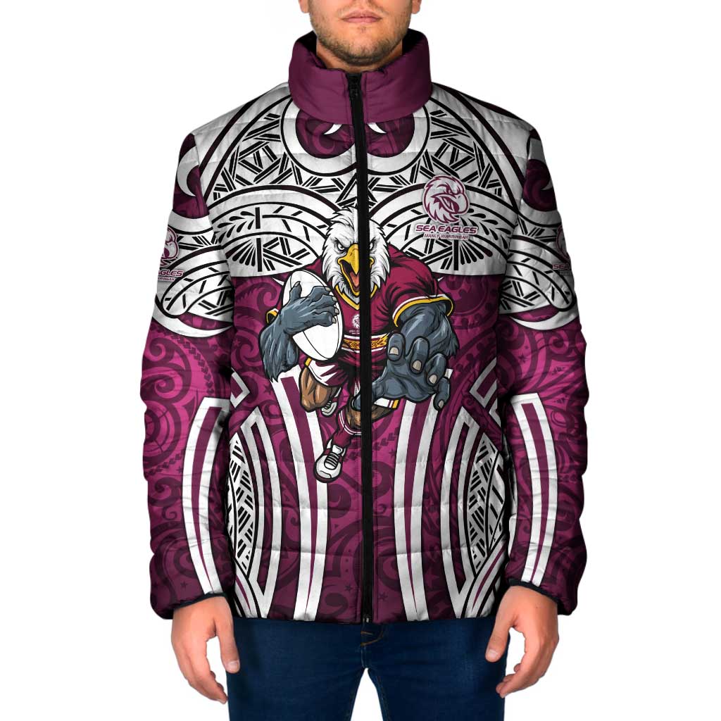 Manly Warringah Sea Eagles Rugby Padded Jacket Polynesian Tribal Eagle Warrior Maroon Pattern