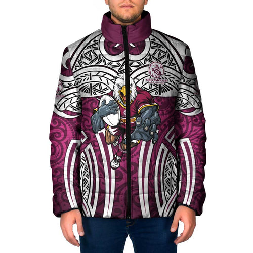 Manly Warringah Sea Eagles Rugby Padded Jacket Polynesian Tribal Eagle Warrior Maroon Pattern