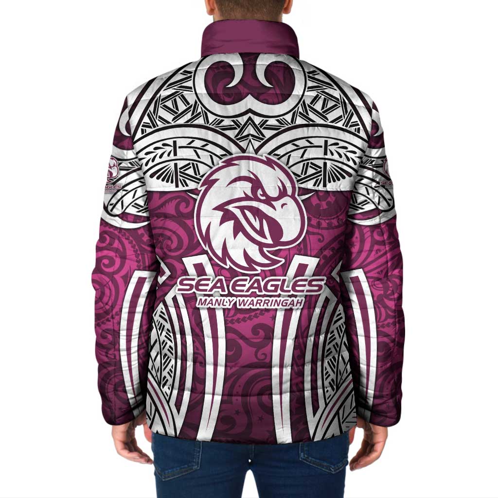 Manly Warringah Sea Eagles Rugby Padded Jacket Polynesian Tribal Eagle Warrior Maroon Pattern