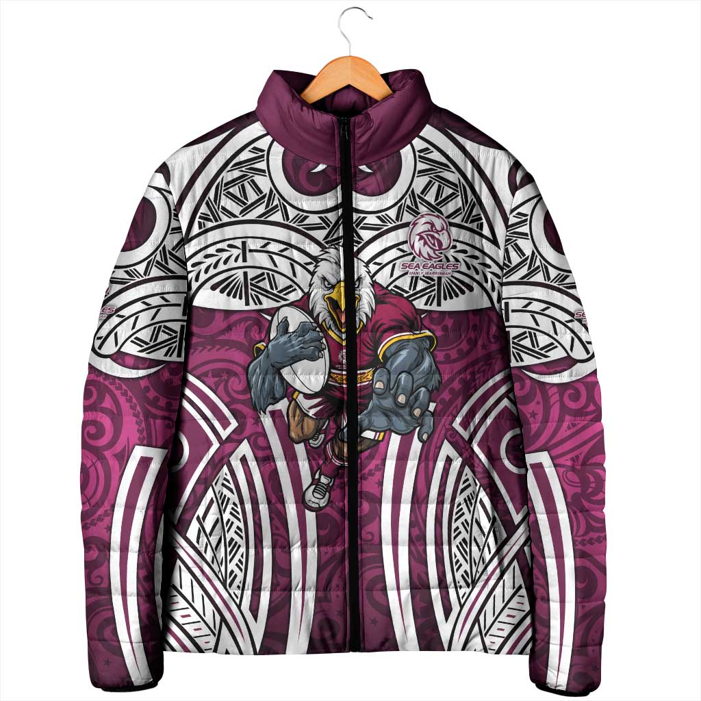 Manly Warringah Sea Eagles Rugby Padded Jacket Polynesian Tribal Eagle Warrior Maroon Pattern