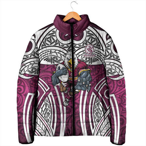 Manly Warringah Sea Eagles Rugby Padded Jacket Polynesian Tribal Eagle Warrior Maroon Pattern