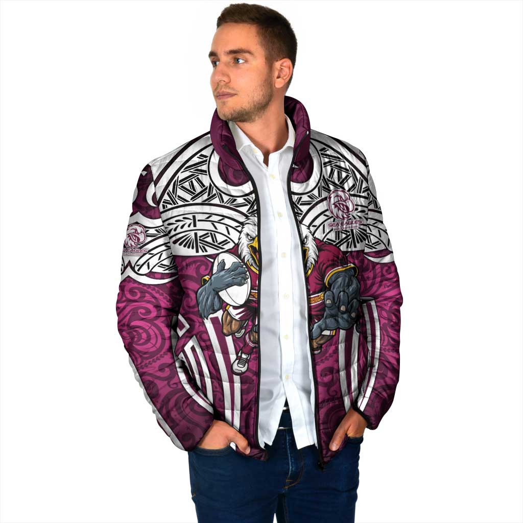 Manly Warringah Sea Eagles Rugby Padded Jacket Polynesian Tribal Eagle Warrior Maroon Pattern