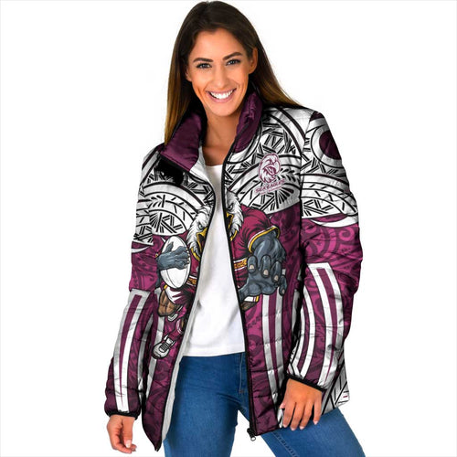 Manly Warringah Sea Eagles Rugby Padded Jacket Polynesian Tribal Eagle Warrior Maroon Pattern