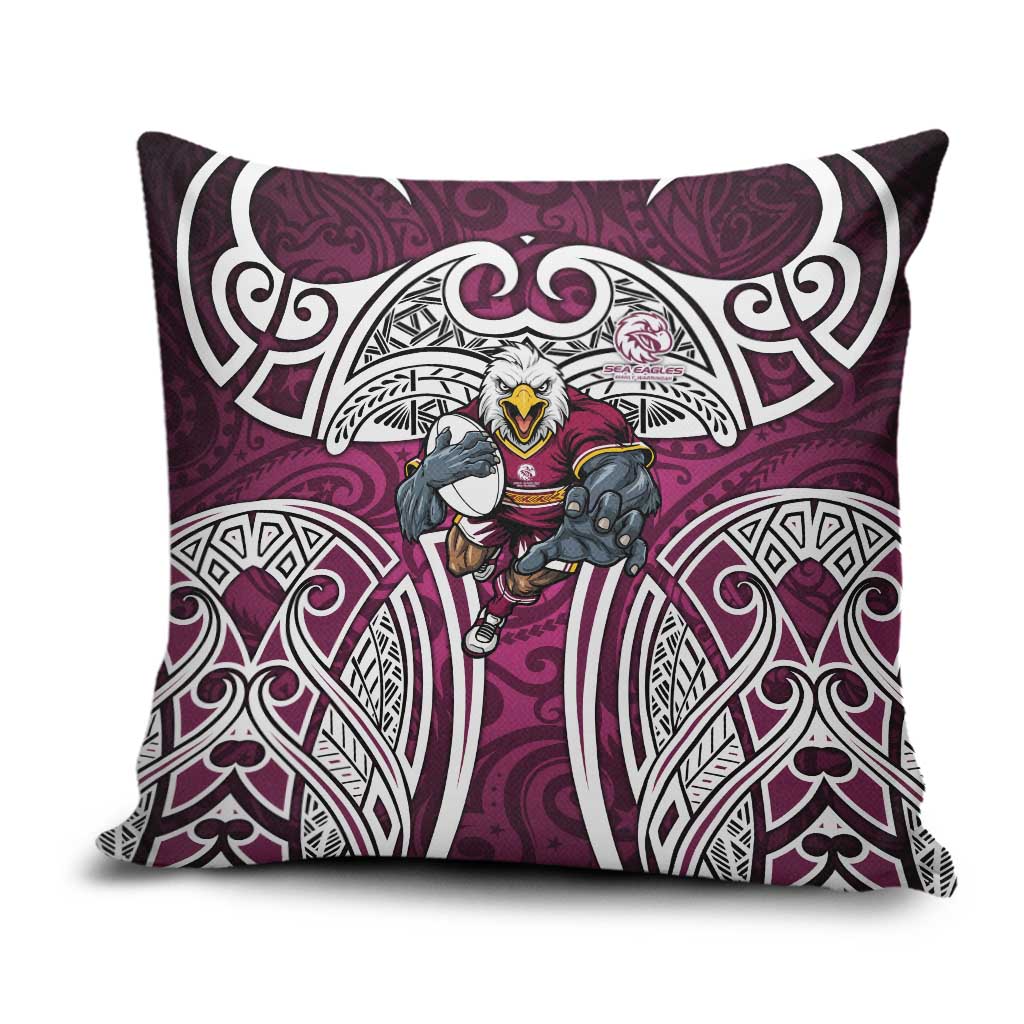 Manly Warringah Sea Eagles Rugby Pillow Cover Polynesian Tribal Eagle Warrior Maroon Pattern