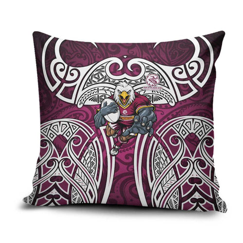 Manly Warringah Sea Eagles Rugby Pillow Cover Polynesian Tribal Eagle Warrior Maroon Pattern