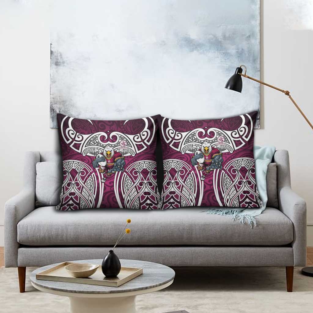 Manly Warringah Sea Eagles Rugby Pillow Cover Polynesian Tribal Eagle Warrior Maroon Pattern