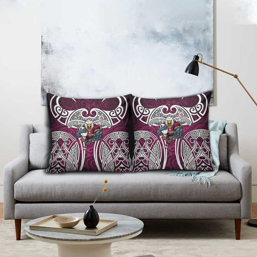 Manly Warringah Sea Eagles Rugby Pillow Cover Polynesian Tribal Eagle Warrior Maroon Pattern