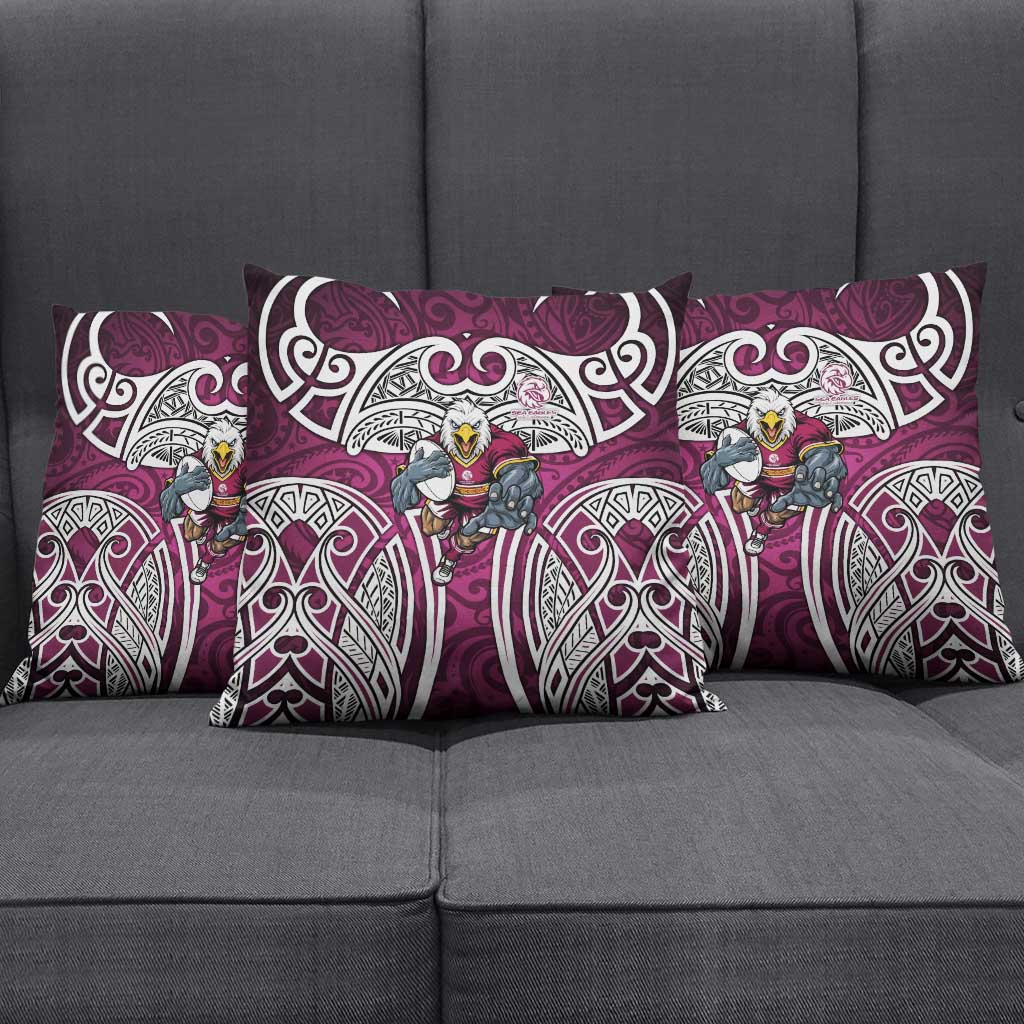 Manly Warringah Sea Eagles Rugby Pillow Cover Polynesian Tribal Eagle Warrior Maroon Pattern