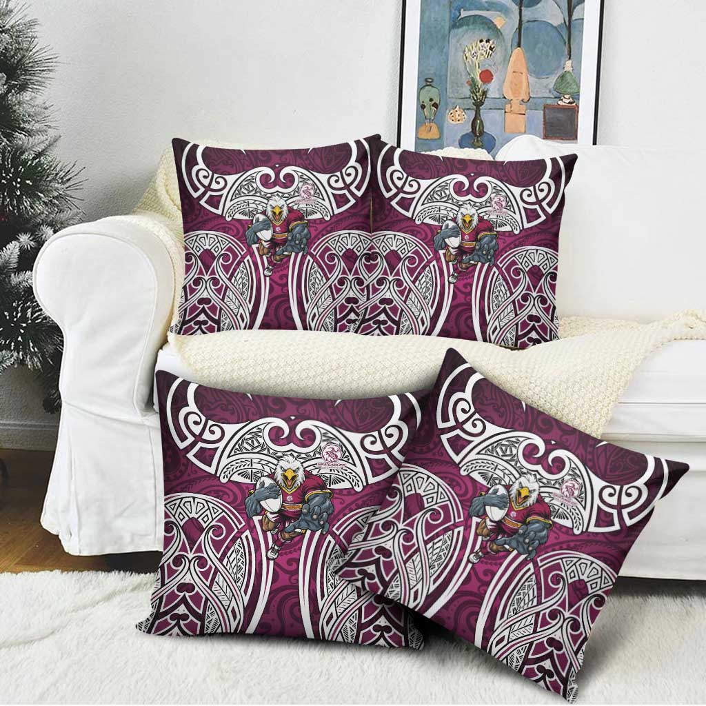 Manly Warringah Sea Eagles Rugby Pillow Cover Polynesian Tribal Eagle Warrior Maroon Pattern