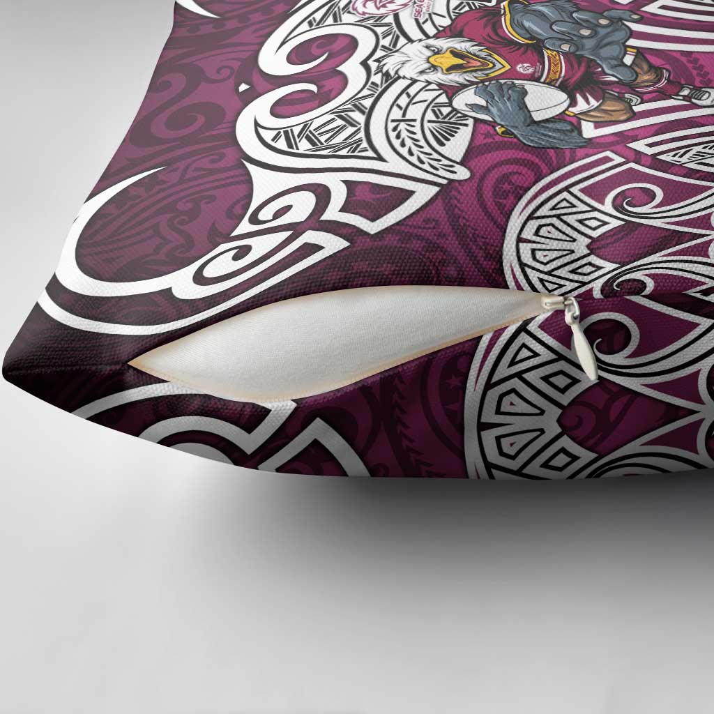 Manly Warringah Sea Eagles Rugby Pillow Cover Polynesian Tribal Eagle Warrior Maroon Pattern