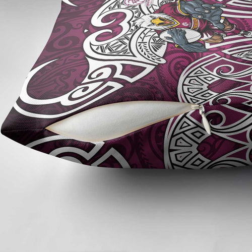 Manly Warringah Sea Eagles Rugby Pillow Cover Polynesian Tribal Eagle Warrior Maroon Pattern