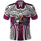 Manly Warringah Sea Eagles Rugby Polo Shirt Polynesian Tribal Eagle Warrior Maroon Pattern