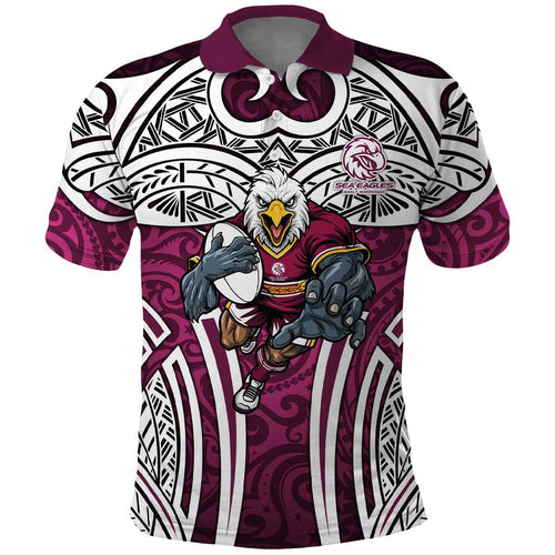 Manly Warringah Sea Eagles Rugby Polo Shirt Polynesian Tribal Eagle Warrior Maroon Pattern