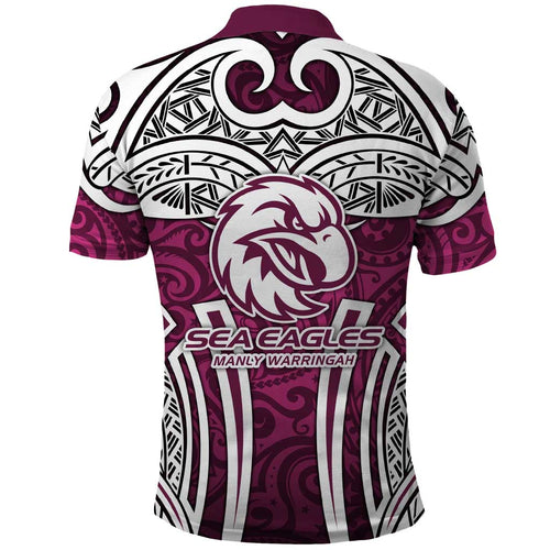 Manly Warringah Sea Eagles Rugby Polo Shirt Polynesian Tribal Eagle Warrior Maroon Pattern