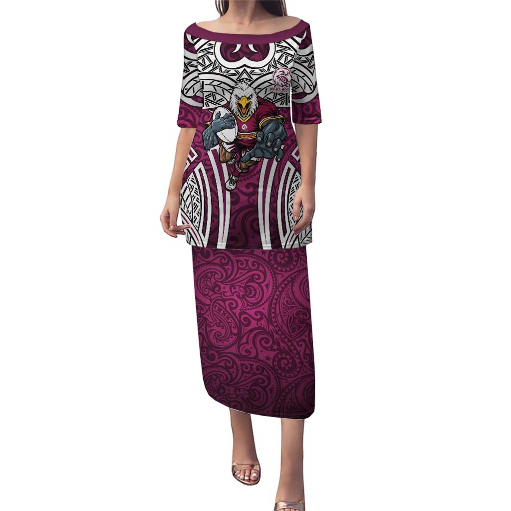 Manly Warringah Sea Eagles Rugby Puletasi Polynesian Tribal Eagle Warrior Maroon Pattern