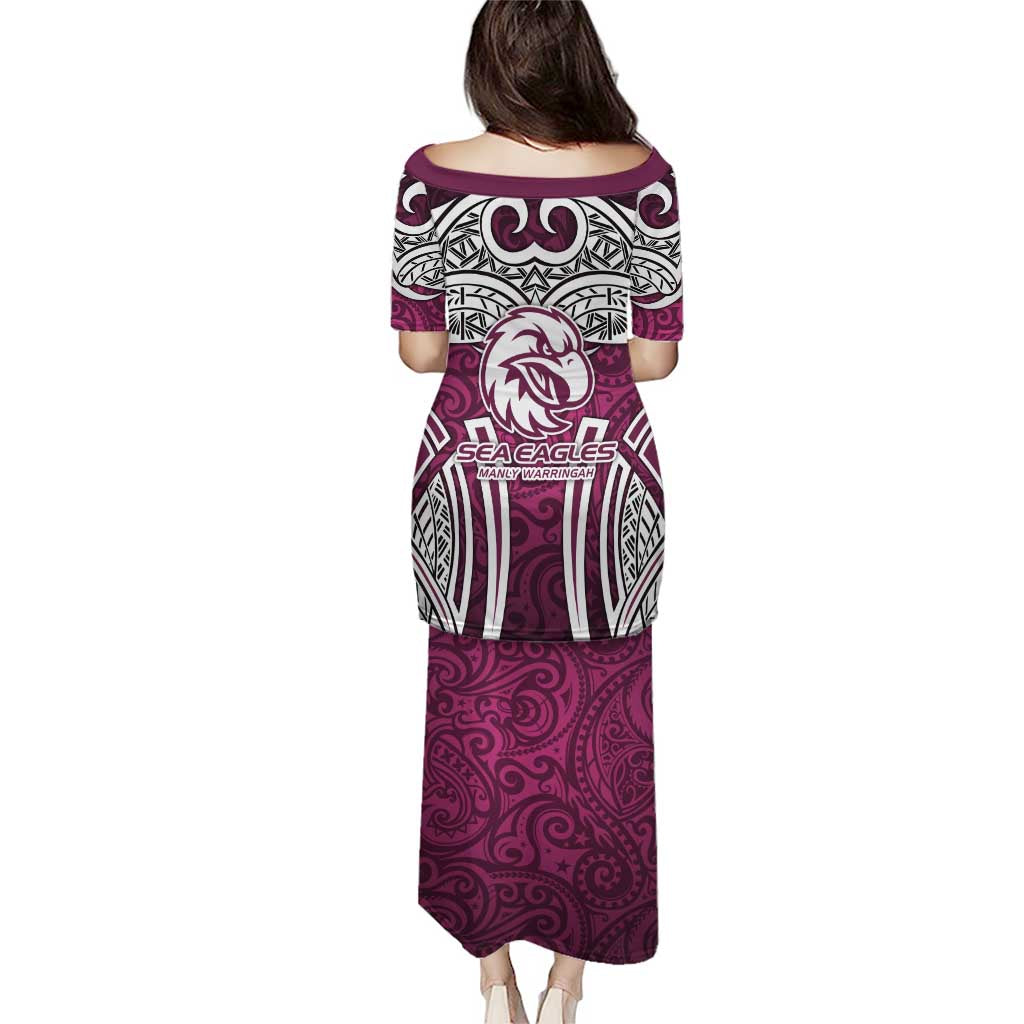 Manly Warringah Sea Eagles Rugby Puletasi Polynesian Tribal Eagle Warrior Maroon Pattern