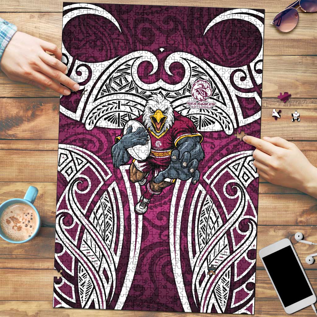 Manly Warringah Sea Eagles Rugby Puzzle Polynesian Tribal Eagle Warrior Maroon Pattern