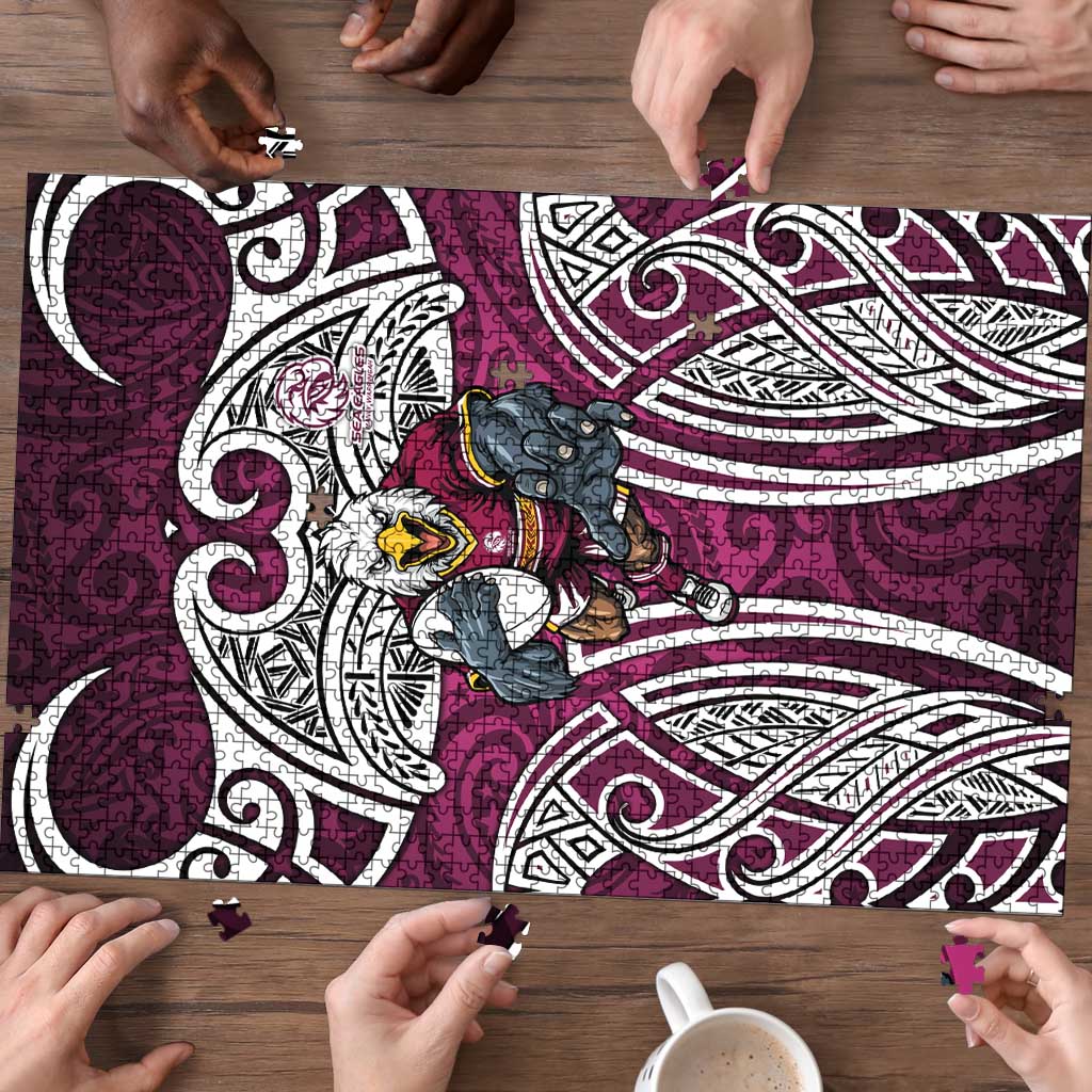 Manly Warringah Sea Eagles Rugby Puzzle Polynesian Tribal Eagle Warrior Maroon Pattern