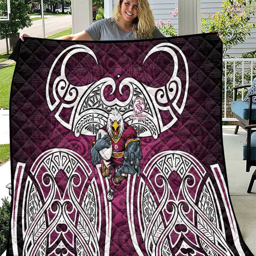 Manly Warringah Sea Eagles Rugby Quilt Polynesian Tribal Eagle Warrior Maroon Pattern