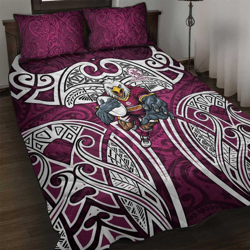 Manly Warringah Sea Eagles Rugby Quilt Bed Set Polynesian Tribal Eagle Warrior Maroon Pattern