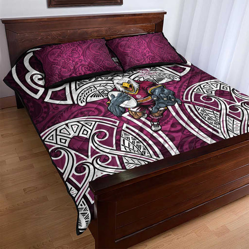 Manly Warringah Sea Eagles Rugby Quilt Bed Set Polynesian Tribal Eagle Warrior Maroon Pattern
