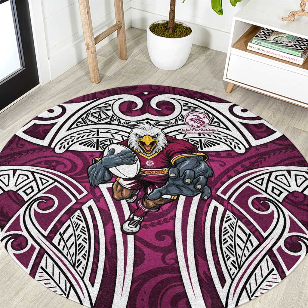 Manly Warringah Sea Eagles Rugby Round Carpet Polynesian Tribal Eagle Warrior Maroon Pattern