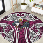 Manly Warringah Sea Eagles Rugby Round Carpet Polynesian Tribal Eagle Warrior Maroon Pattern