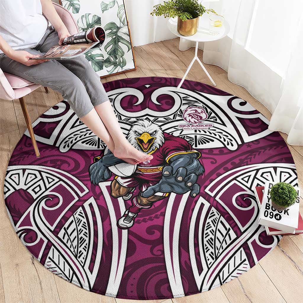 Manly Warringah Sea Eagles Rugby Round Carpet Polynesian Tribal Eagle Warrior Maroon Pattern