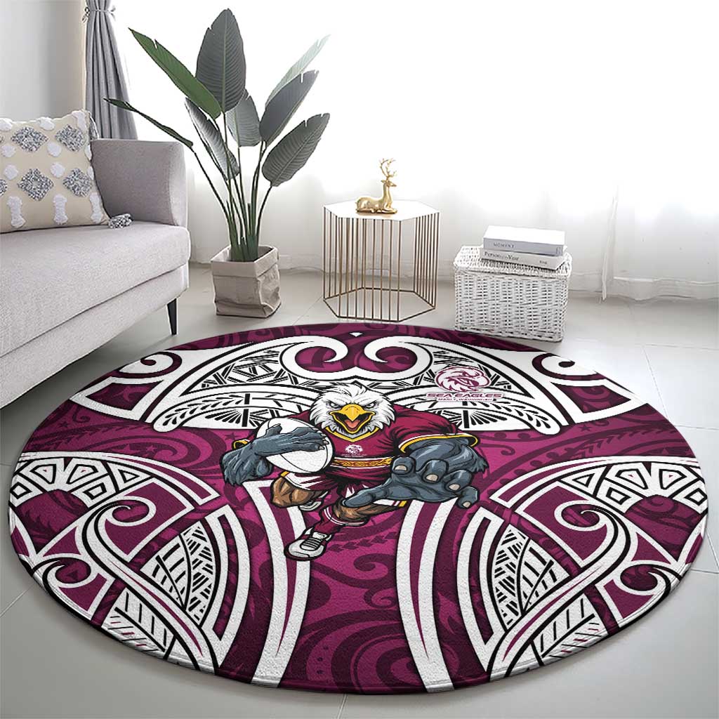 Manly Warringah Sea Eagles Rugby Round Carpet Polynesian Tribal Eagle Warrior Maroon Pattern