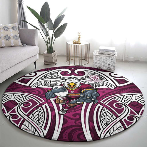 Manly Warringah Sea Eagles Rugby Round Carpet Polynesian Tribal Eagle Warrior Maroon Pattern