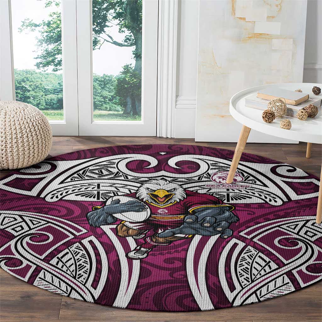 Manly Warringah Sea Eagles Rugby Round Carpet Polynesian Tribal Eagle Warrior Maroon Pattern