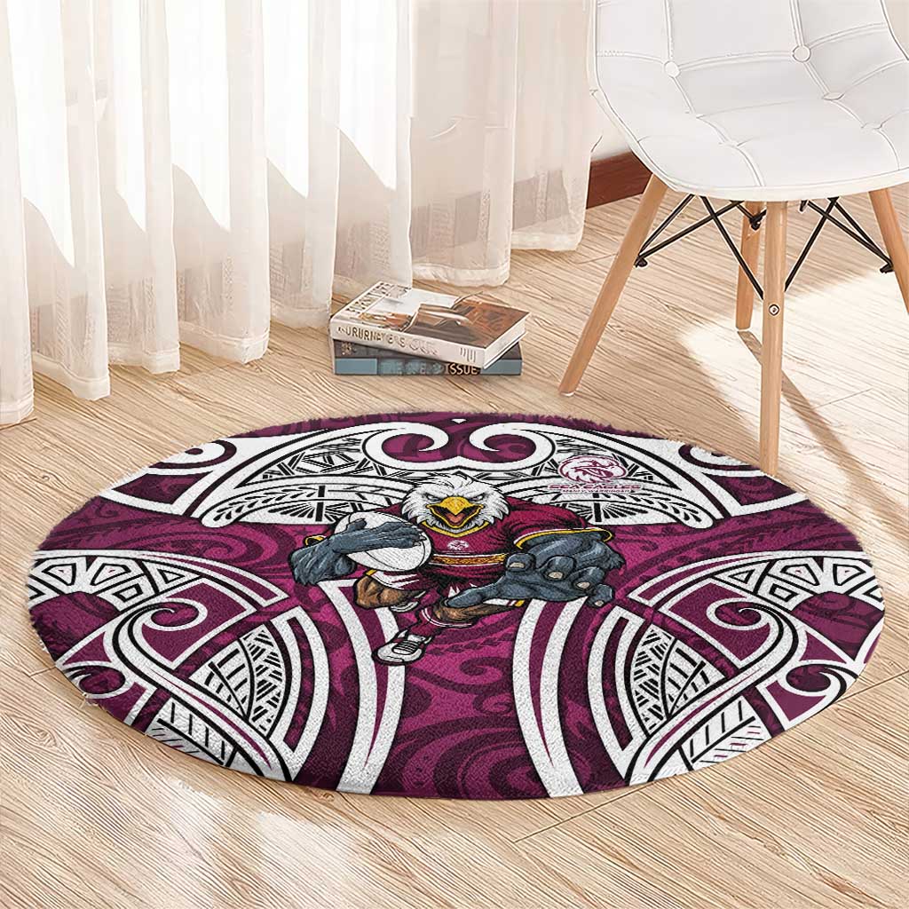 Manly Warringah Sea Eagles Rugby Round Carpet Polynesian Tribal Eagle Warrior Maroon Pattern