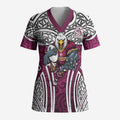 Manly Warringah Sea Eagles Rugby Scrub Top Polynesian Tribal Eagle Warrior Maroon Pattern