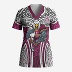 Manly Warringah Sea Eagles Rugby Scrub Top Polynesian Tribal Eagle Warrior Maroon Pattern