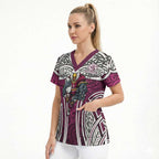 Manly Warringah Sea Eagles Rugby Scrub Top Polynesian Tribal Eagle Warrior Maroon Pattern