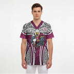 Manly Warringah Sea Eagles Rugby Scrub Top Polynesian Tribal Eagle Warrior Maroon Pattern