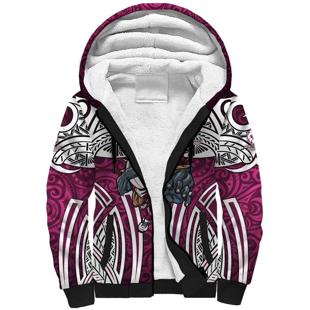 Manly Warringah Sea Eagles Rugby Sherpa Hoodie Polynesian Tribal Eagle Warrior Maroon Pattern