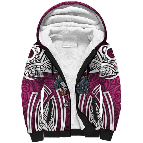 Manly Warringah Sea Eagles Rugby Sherpa Hoodie Polynesian Tribal Eagle Warrior Maroon Pattern