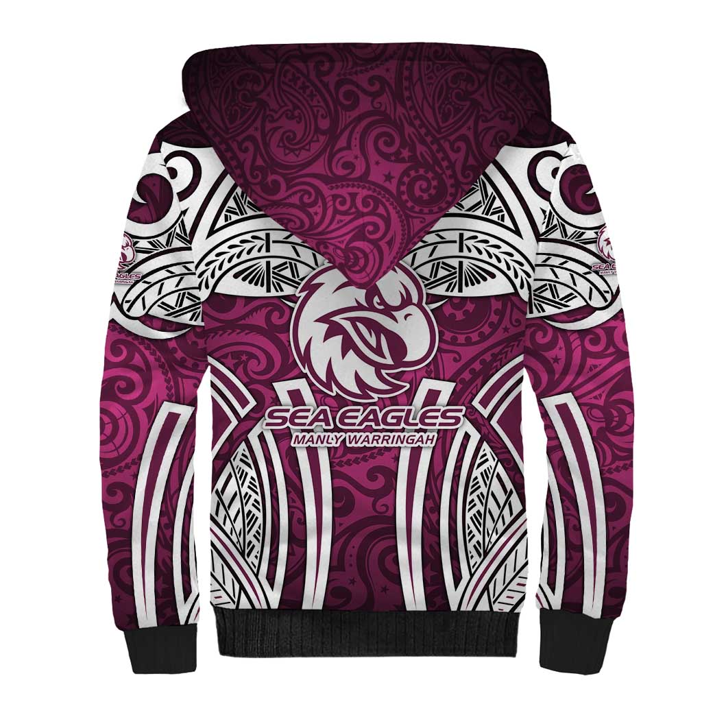 Manly Warringah Sea Eagles Rugby Sherpa Hoodie Polynesian Tribal Eagle Warrior Maroon Pattern