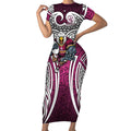Manly Warringah Sea Eagles Rugby Short Sleeve Bodycon Dress Polynesian Tribal Eagle Warrior Maroon Pattern
