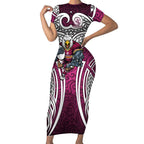 Manly Warringah Sea Eagles Rugby Short Sleeve Bodycon Dress Polynesian Tribal Eagle Warrior Maroon Pattern