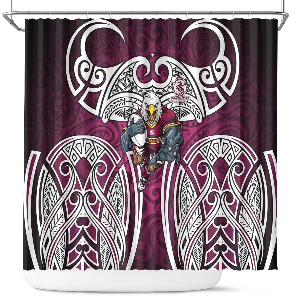 Manly Warringah Sea Eagles Rugby Shower Curtain Polynesian Tribal Eagle Warrior Maroon Pattern